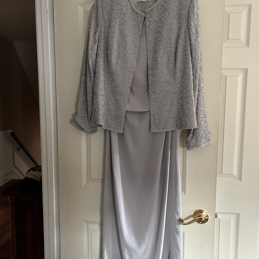 Elegant Gray Dress and Beaded Jacket Set
